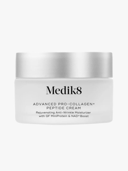 Medik8 Advanced Pro-Collagen+ Peptide Cream in branded tub component on a light gray background